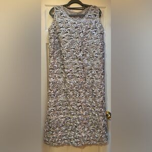 Vintage 80’s Textured Sleeveless Silvery Floral Shift Dress with Underdress